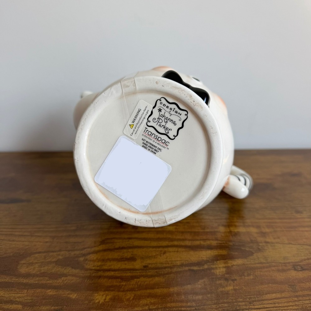 Johanna Parker Gus Ghost Ceramic Tea Pot Handle Lid Halloween White Black Cute - Picture 5 of 6